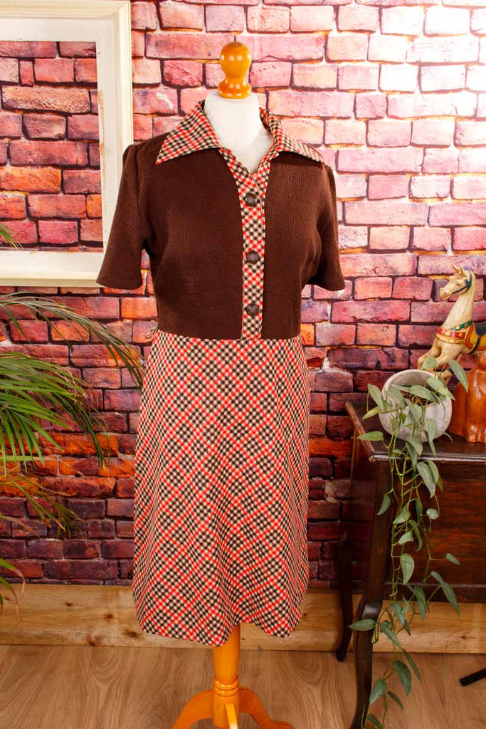 70s Disco Kleid braun kariert