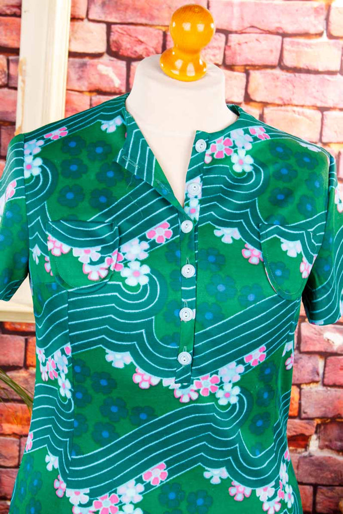 60s Disco Stretchkleid grün Wellen