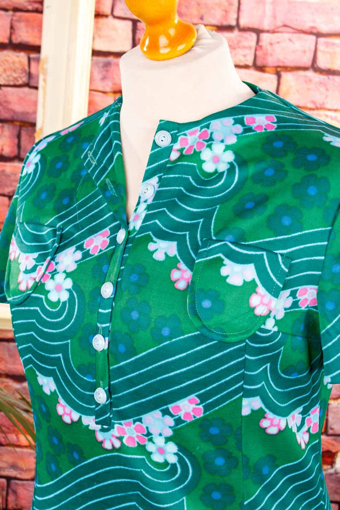 60s Disco Stretchkleid grün Wellen