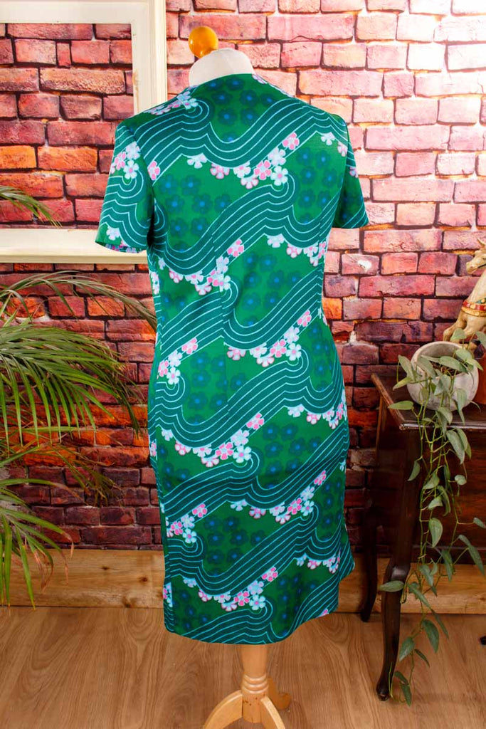 60s Disco Stretchkleid grün Wellen