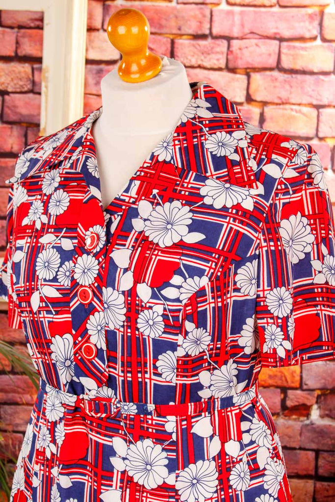 70s Flower Power Kleid rot blau