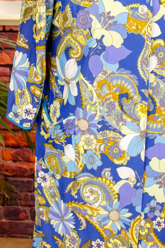 60s Loungekleid blau Muster