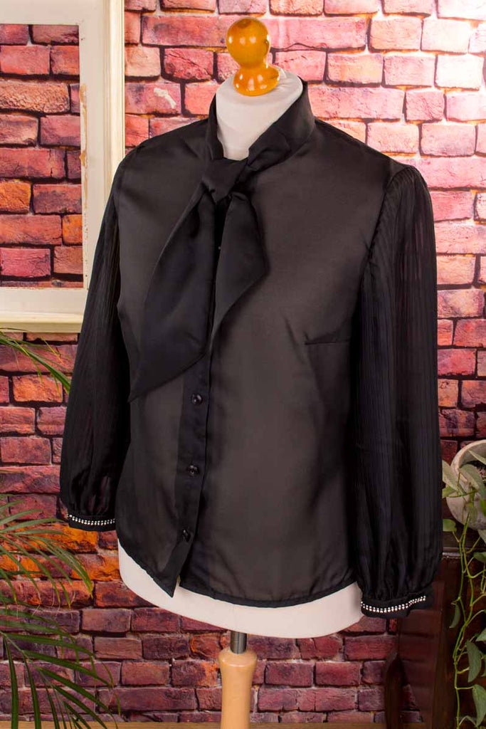 Vintage Bluse schwarz Plissee