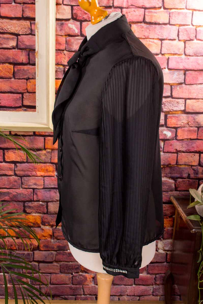 Vintage Bluse schwarz Plissee