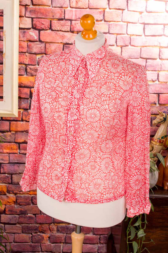 70s Chiffonbluse rot Muster
