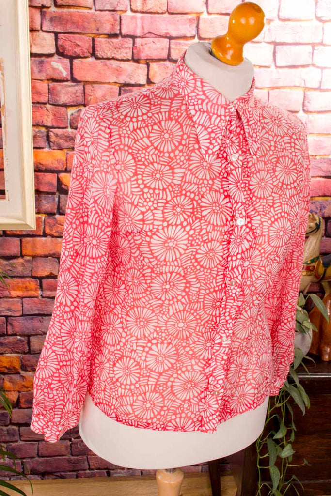 70s Chiffonbluse rot Muster