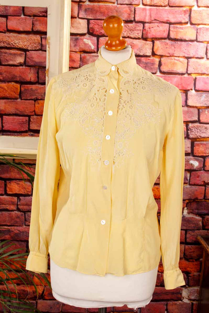 Seidenbluse gelb Spitze
