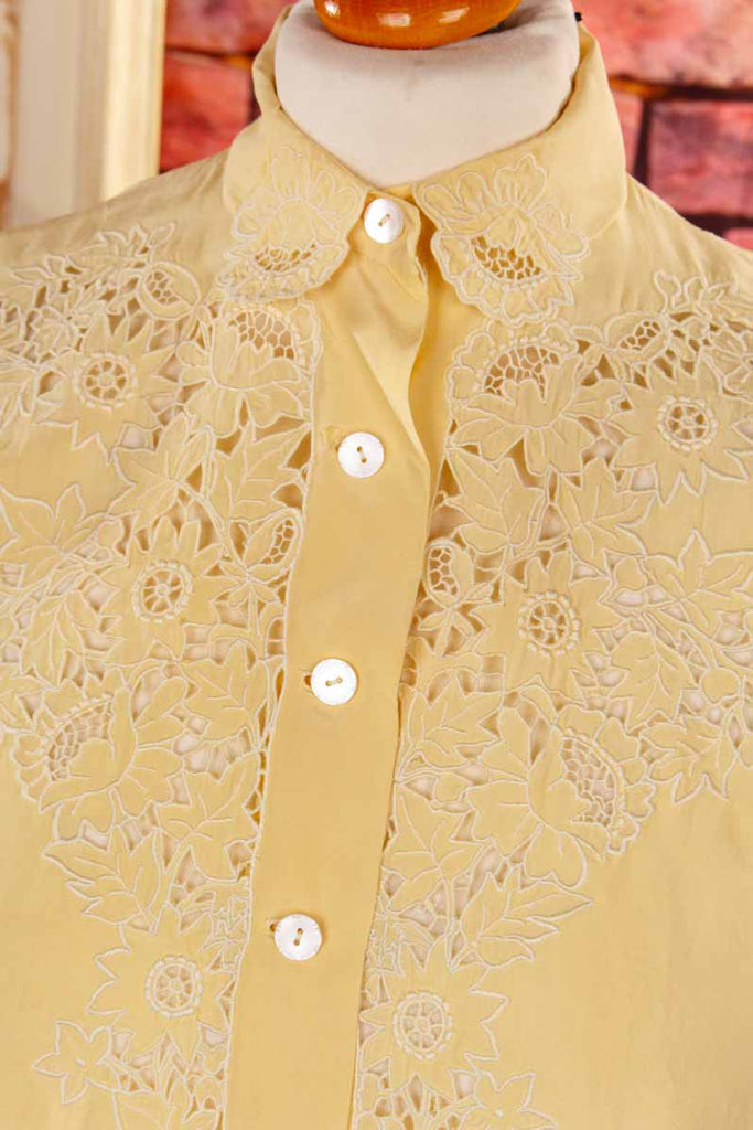 Seidenbluse gelb Spitze
