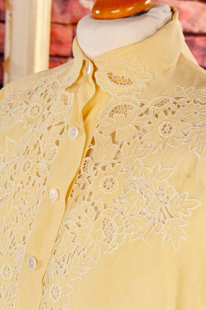 Seidenbluse gelb Spitze
