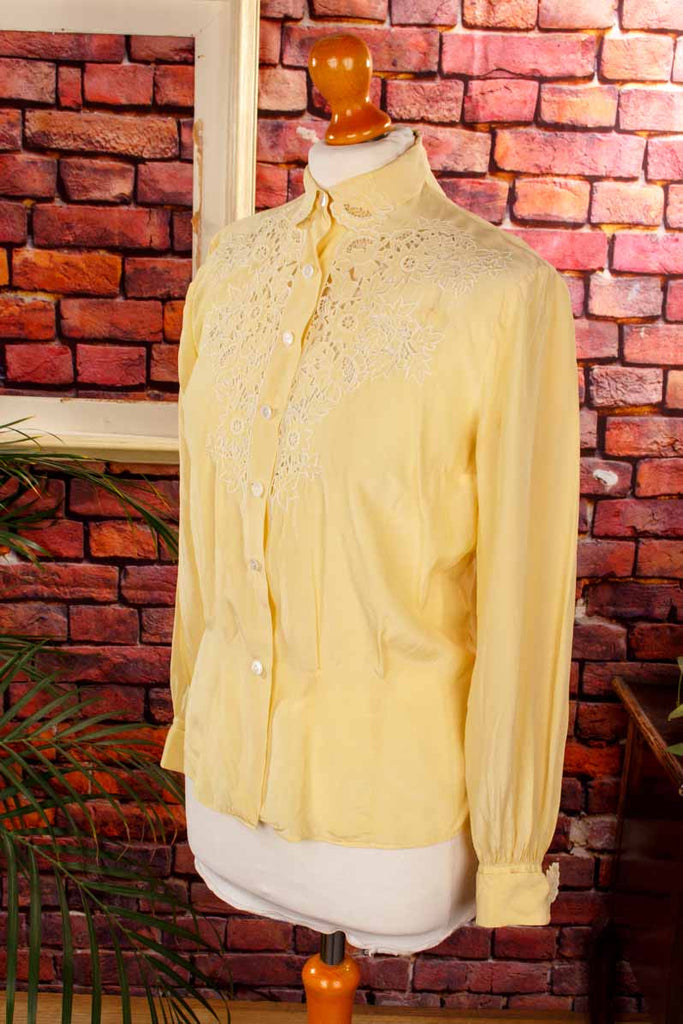 Seidenbluse gelb Spitze
