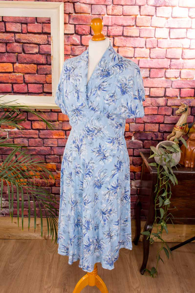 40s Sommerkleid blau Viskose