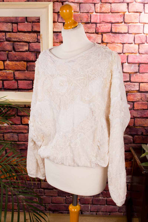 Boho Pulli weiß Patchwork