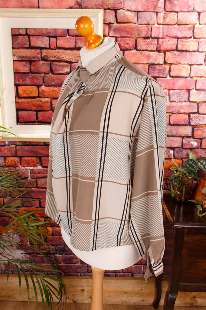 ausgefallene 80s Bluse braun kariert
