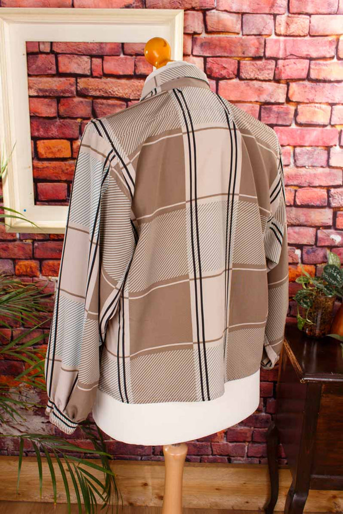 ausgefallene 80s Bluse braun kariert
