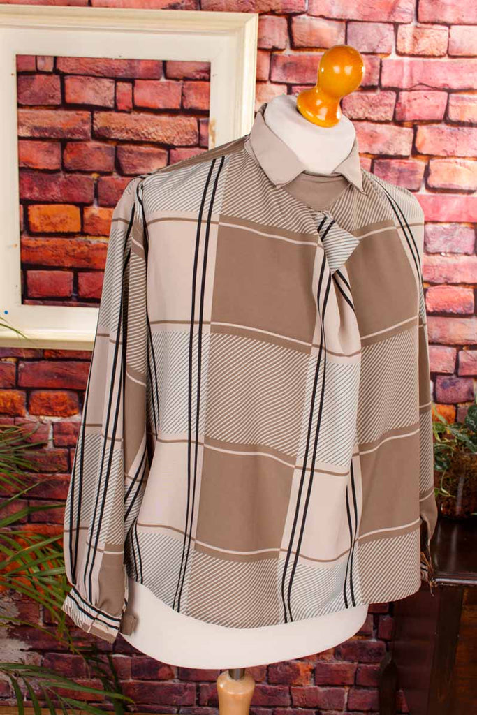 ausgefallene 80s Bluse braun kariert
