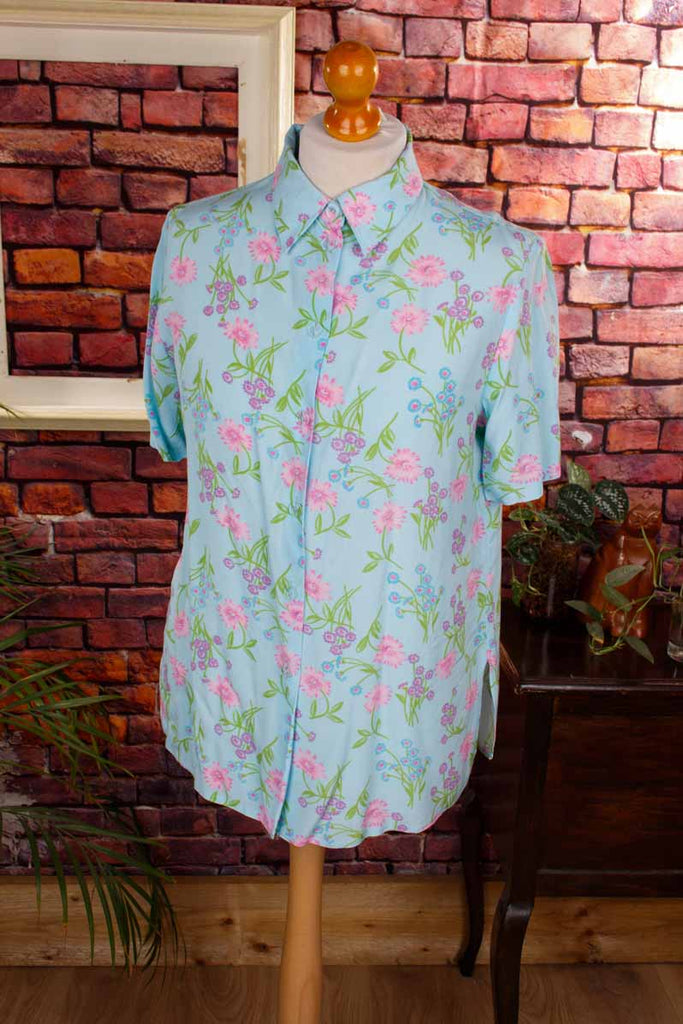 Vintage Blümchen Bluse hellblau