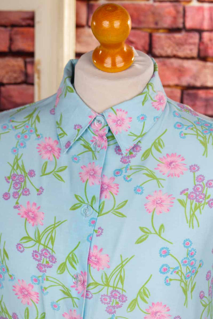 Vintage Blümchen Bluse hellblau