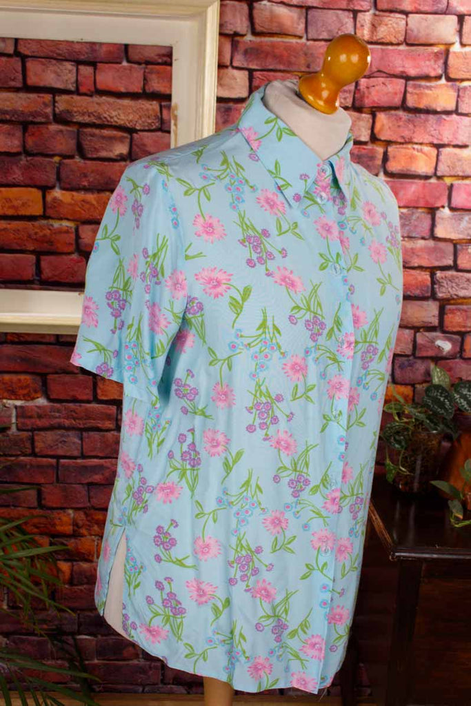 Vintage Blümchen Bluse hellblau