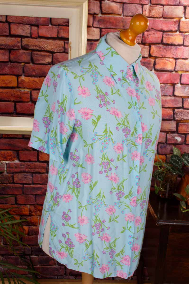 Vintage Blümchen Bluse hellblau
