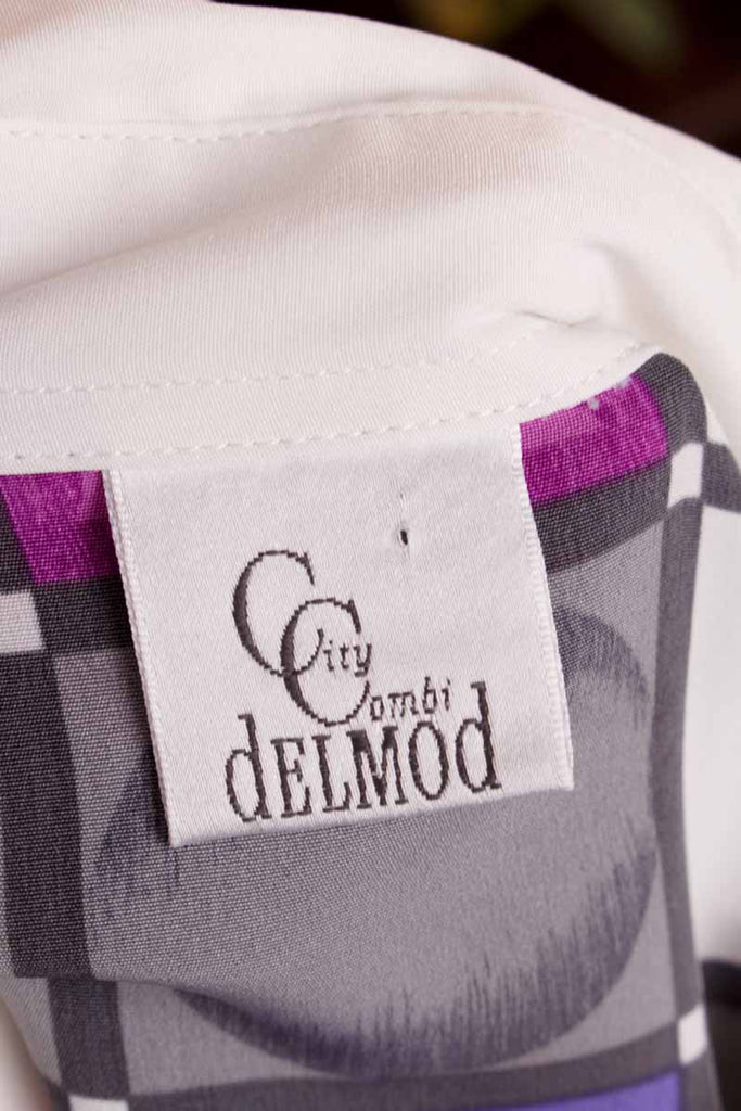 90er Bluse weiß lila Quadrate