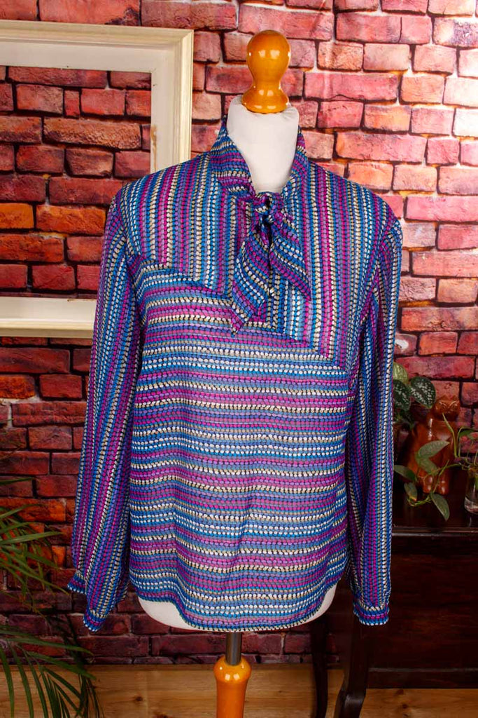 70s Disco Bluse lila bunt Glitzer Chiffon