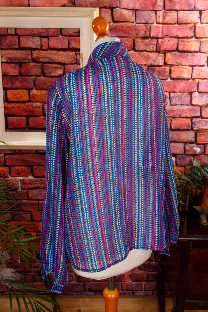 70s Disco Bluse lila bunt Glitzer Chiffon