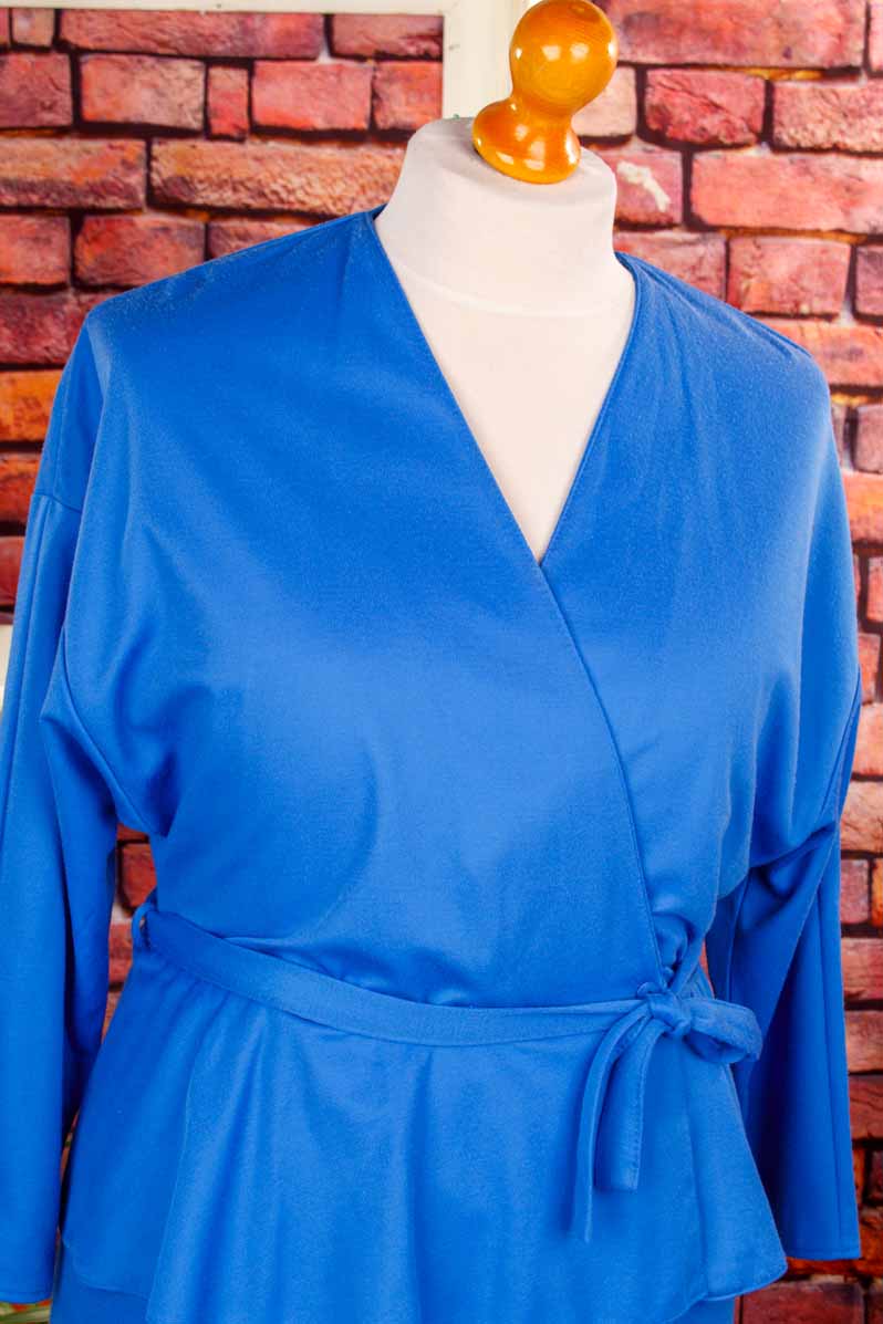 80er Jahre Wickelkleid blau