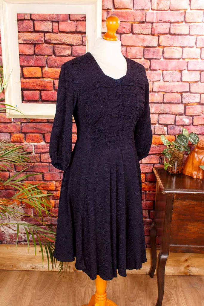 50s Tanzkleid Strukturstoff marine