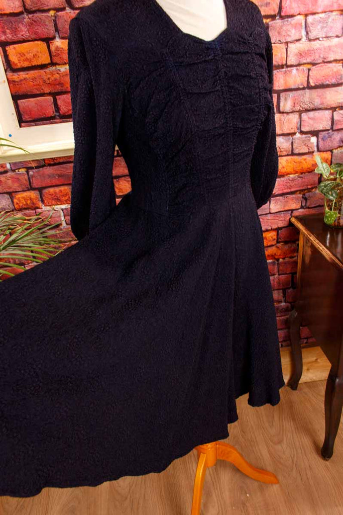 50s Tanzkleid Strukturstoff marine