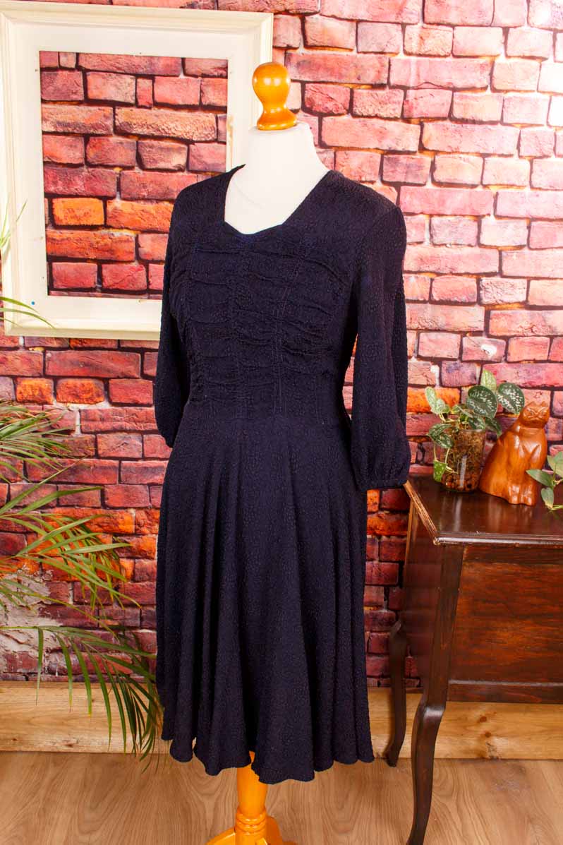 50s Tanzkleid Strukturstoff marine