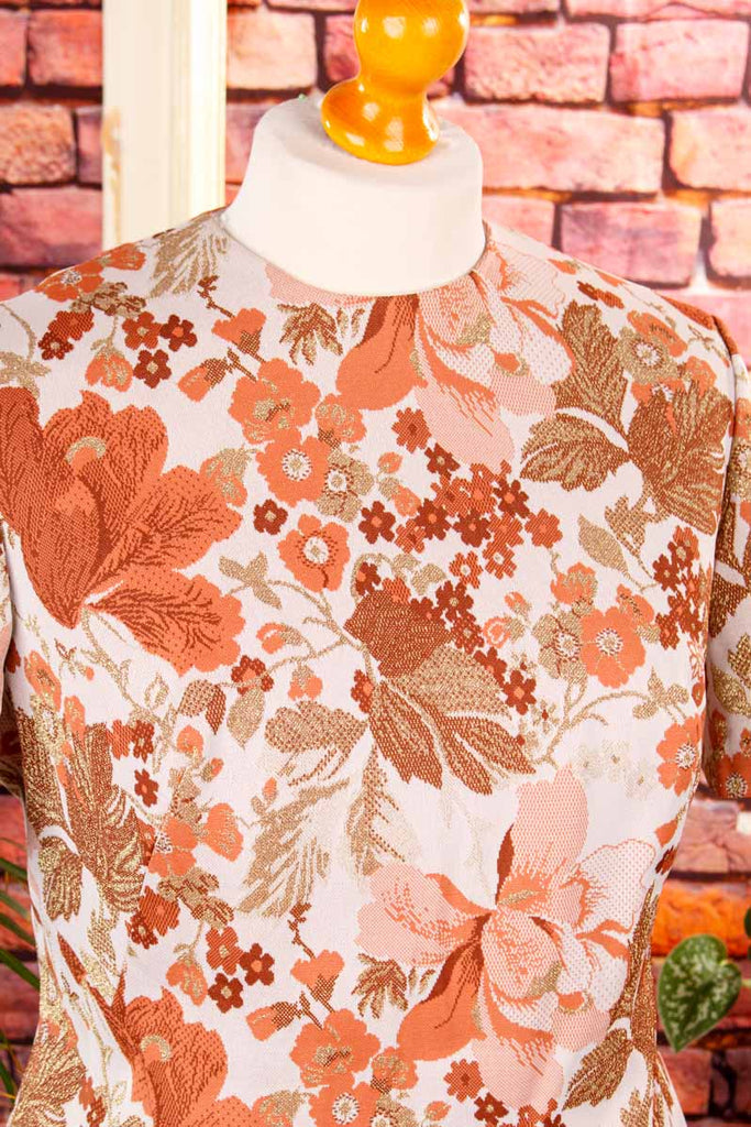 60s Brokatkleid gold braun Blumen