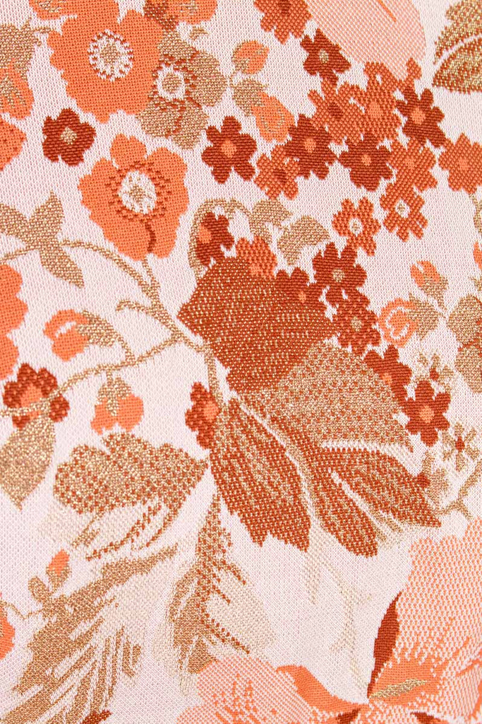 60s Brokatkleid gold braun Blumen