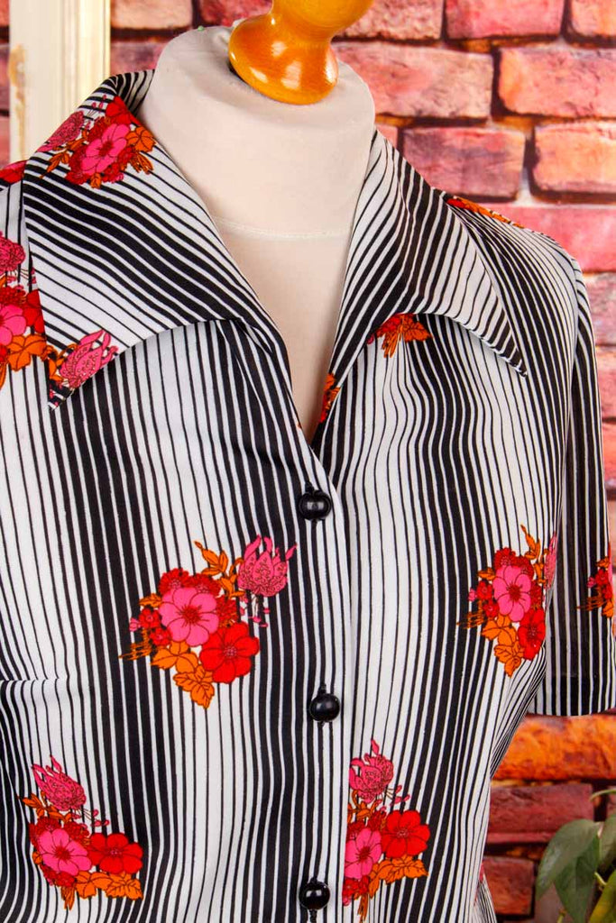 70s Bluse Streifen und Blumen