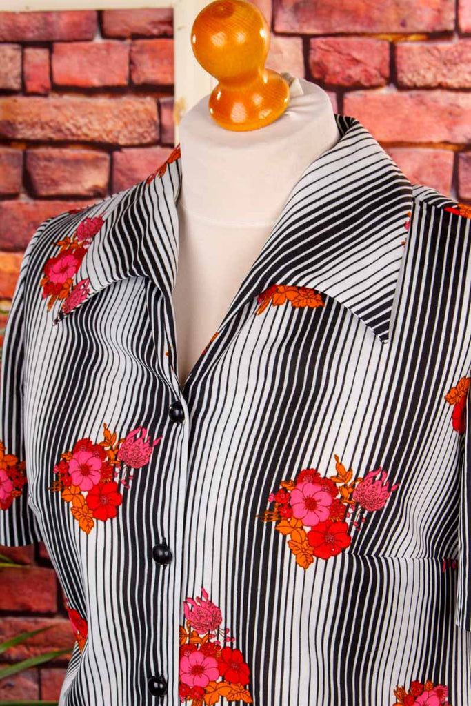 70s Bluse Streifen und Blumen