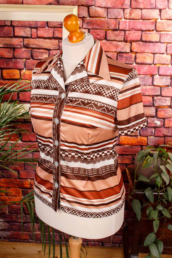 Vintage Stretchbluse braun Muster