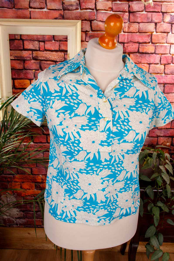 DDR Bluse türkis Muster