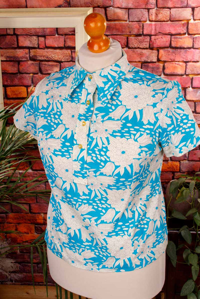 DDR Bluse türkis Muster