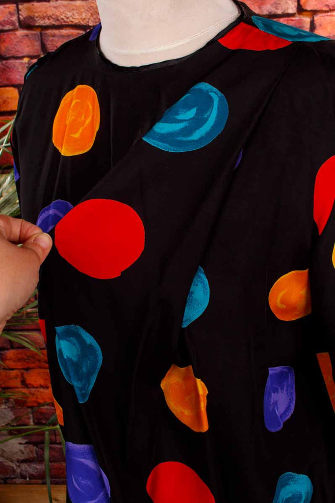 80s Viskose Top schwarz bunt Punkte