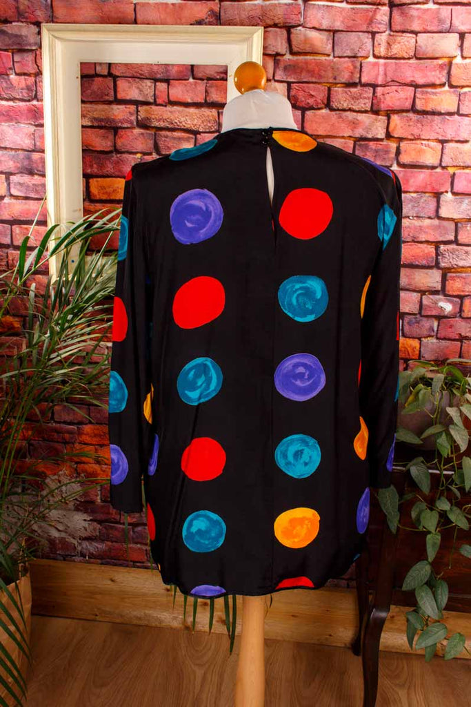 80s Viskose Top schwarz bunt Punkte