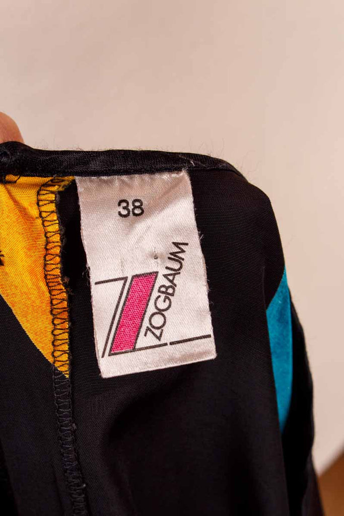 80s Viskose Top schwarz bunt Punkte