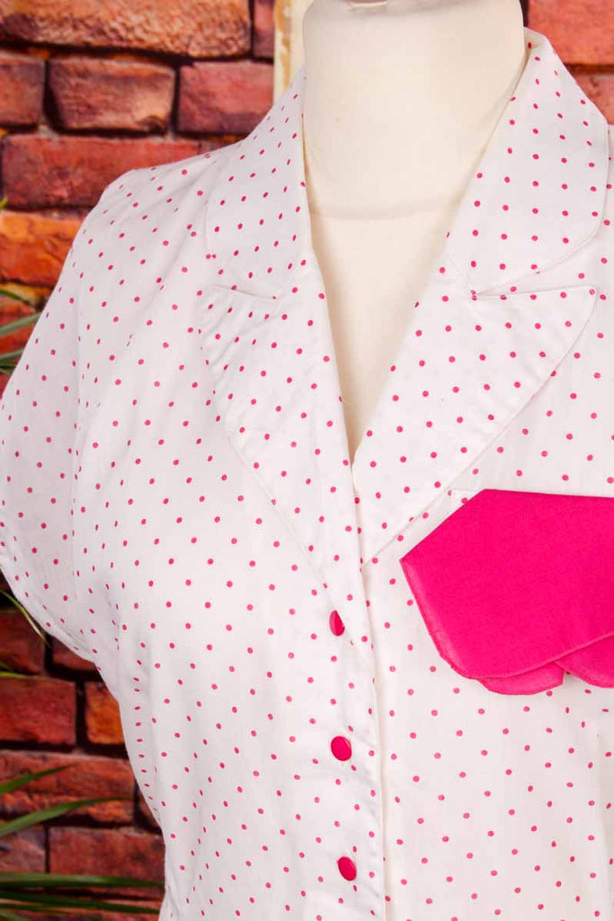 80s Disco Bluse weiß pink Punkte