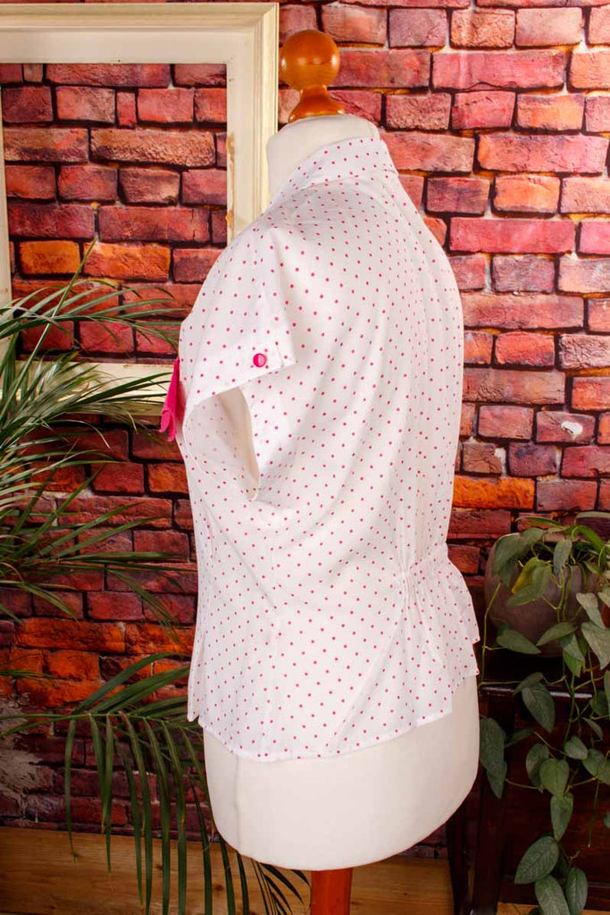 80s Disco Bluse weiß pink Punkte