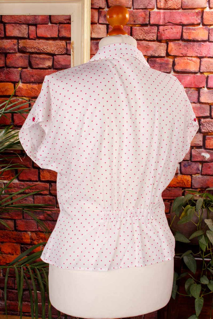 80s Disco Bluse weiß pink Punkte