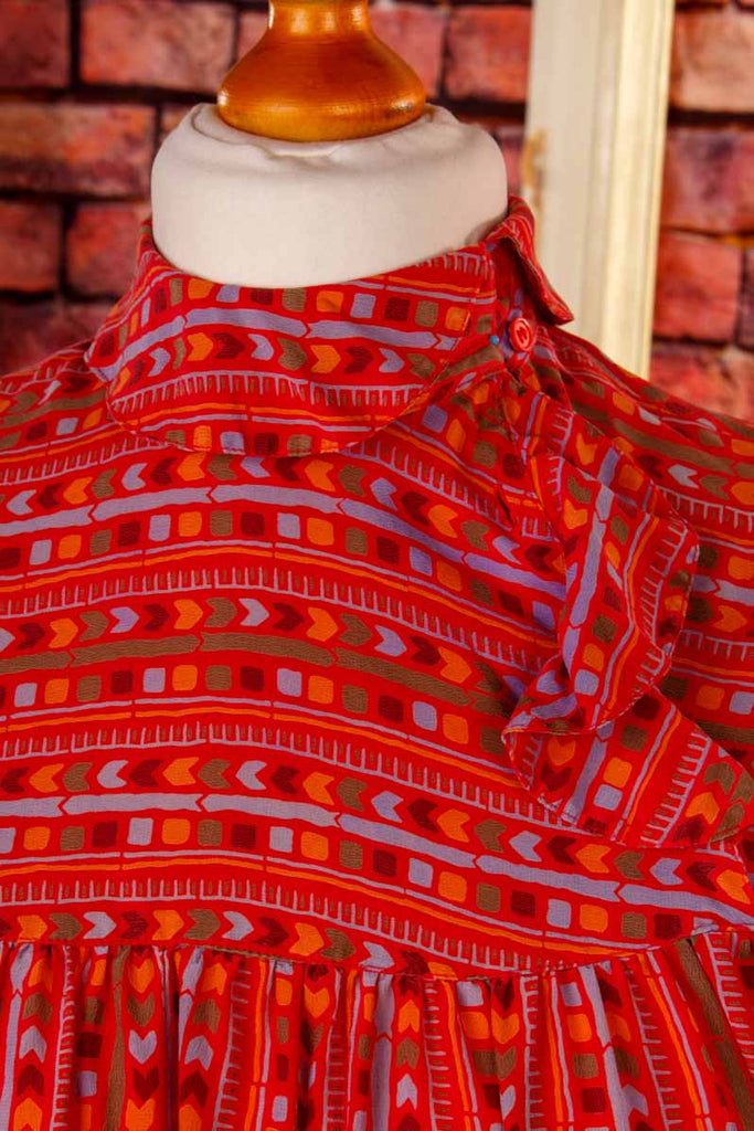 asymmetrische Seidenbluse rot bunt