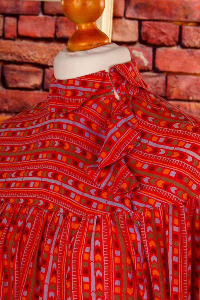 asymmetrische Seidenbluse rot bunt