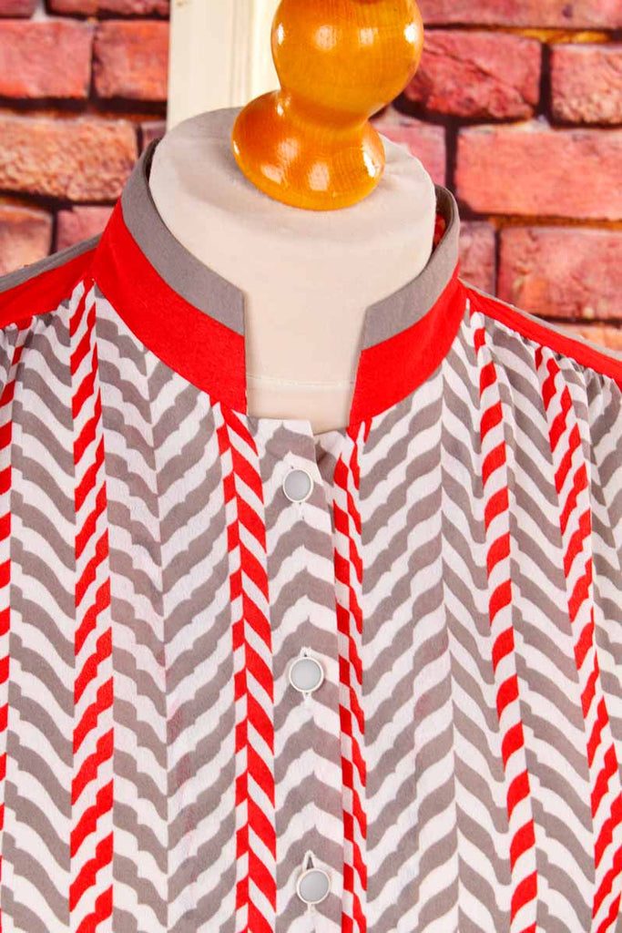zarte Vintage Bluse rot grau Muster