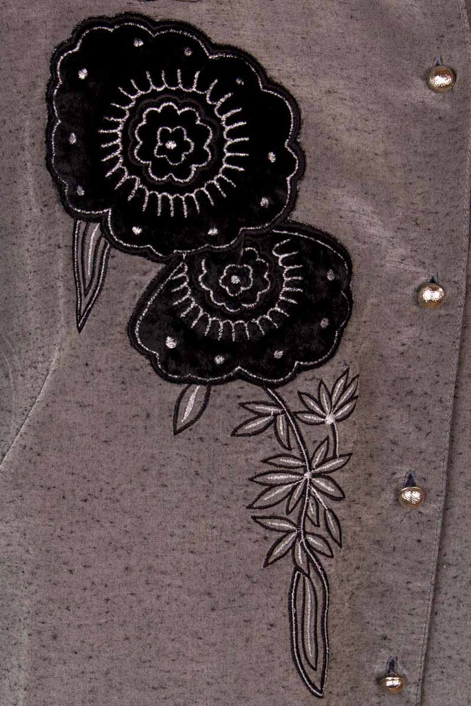 silbergraue Bluse bestickt