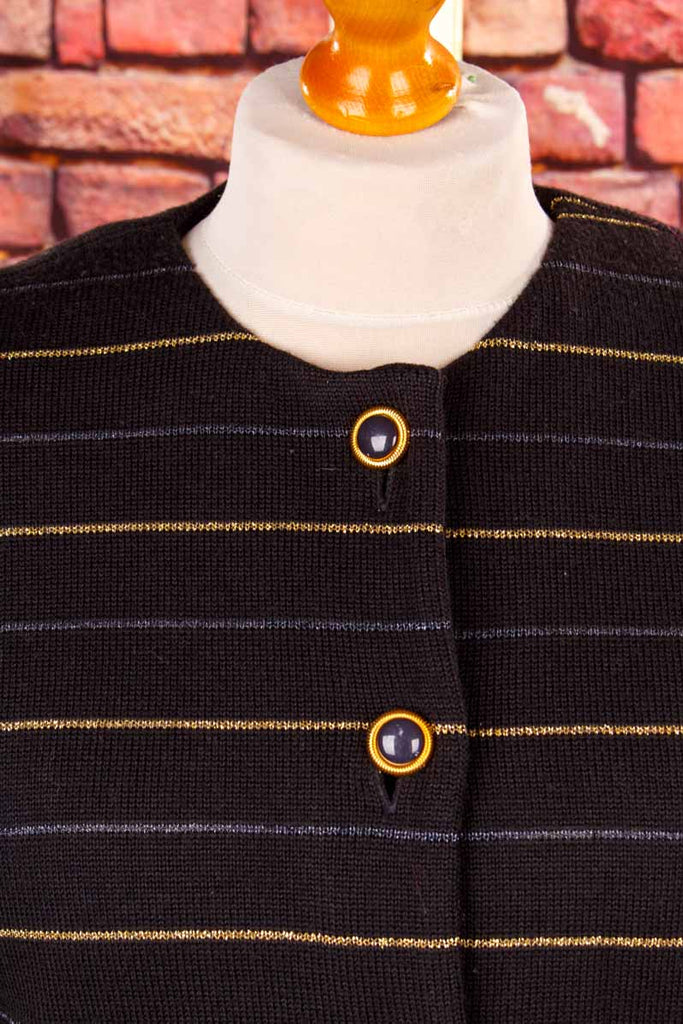 90s Strickjacke schwarz gold Wollmix