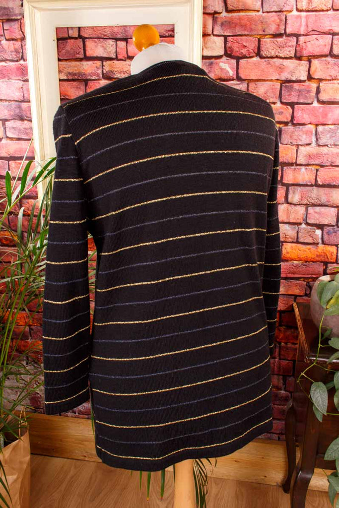 90s Strickjacke schwarz gold Wollmix