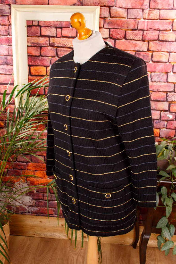 90s Strickjacke schwarz gold Wollmix